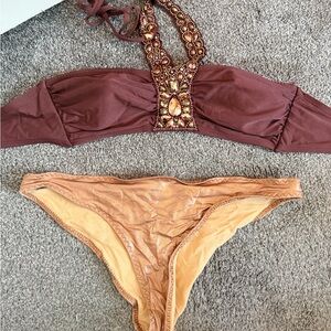 H&M Tan Bikini Set with Gold Accents